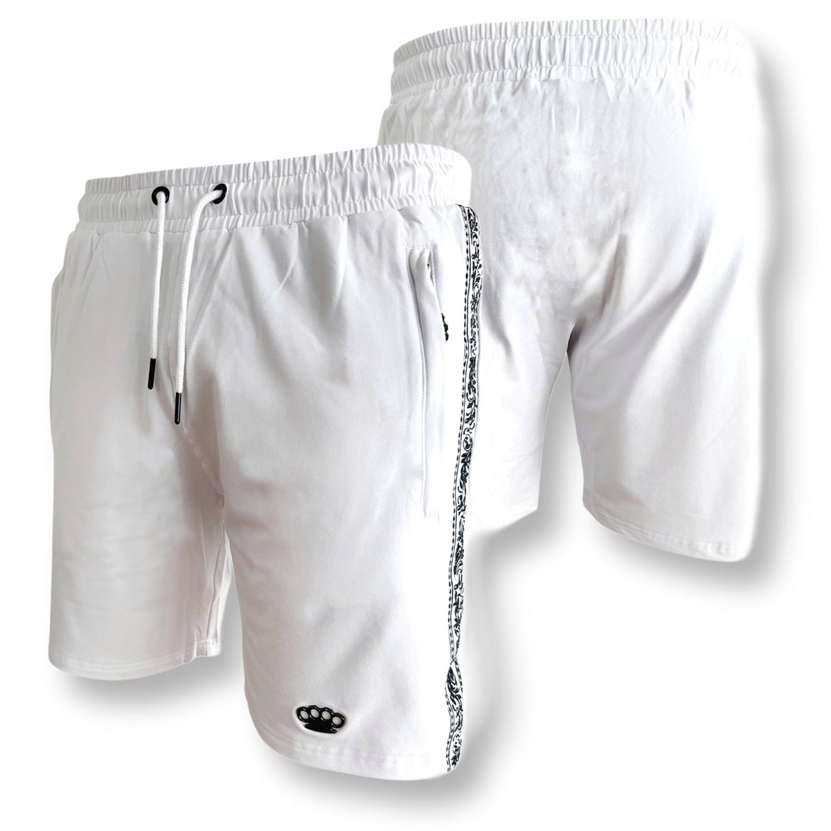 Short de jogging Mi Vida Loca Meander blanc avec bande Meander noire, devant et dos