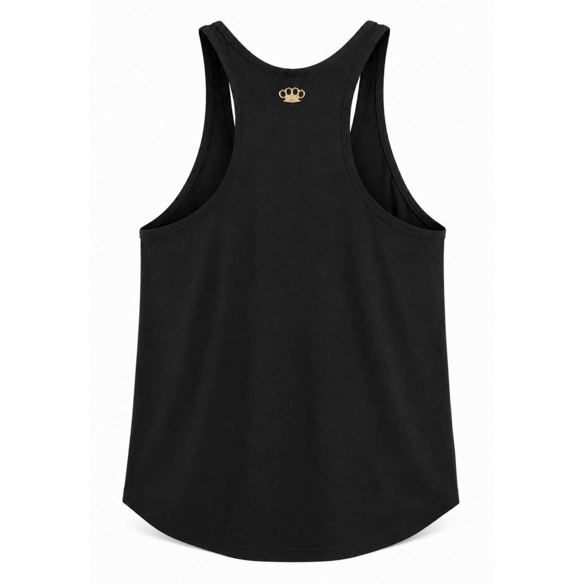 Camiseta de tirantes MVL Original streetwear negra, espalda con pequeño logo MVL dorado en la nuca