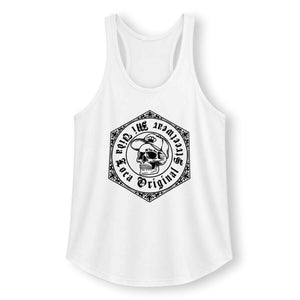 Camiseta de tirantes Mi Vida Loca Original streetwear blanca con estampado de calavera negro en hexágono, delantera