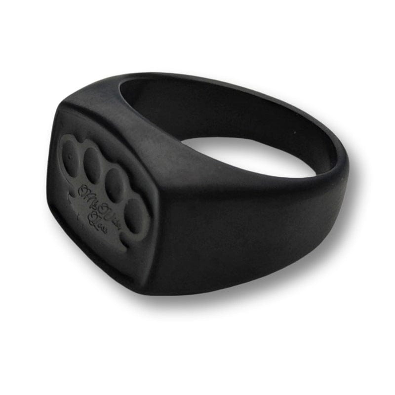 Sygnet Mi Vida Loca Black line Signet ring czarny, całkowicie czarny sygnet ze stali szlachetnej z wypukłym logo MVL