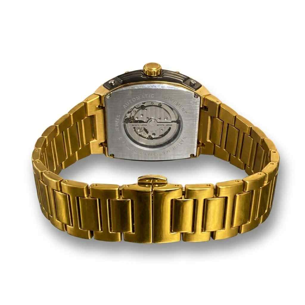 Montre MVL Automatic avec motif de crâne, mouvement japonais - bracelet en acier - or poli