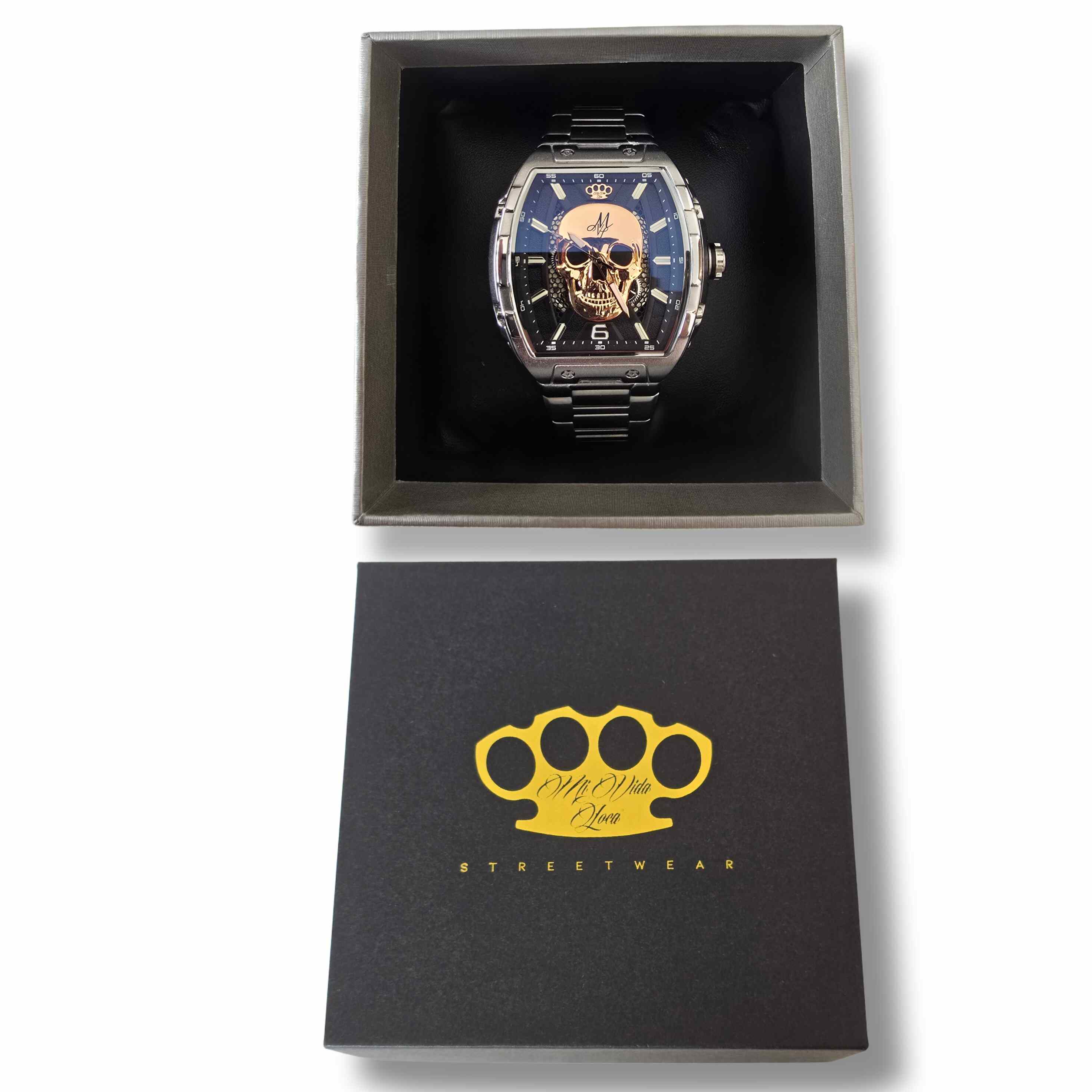 Automatyczny zegarek czaszka MVL - srebrny