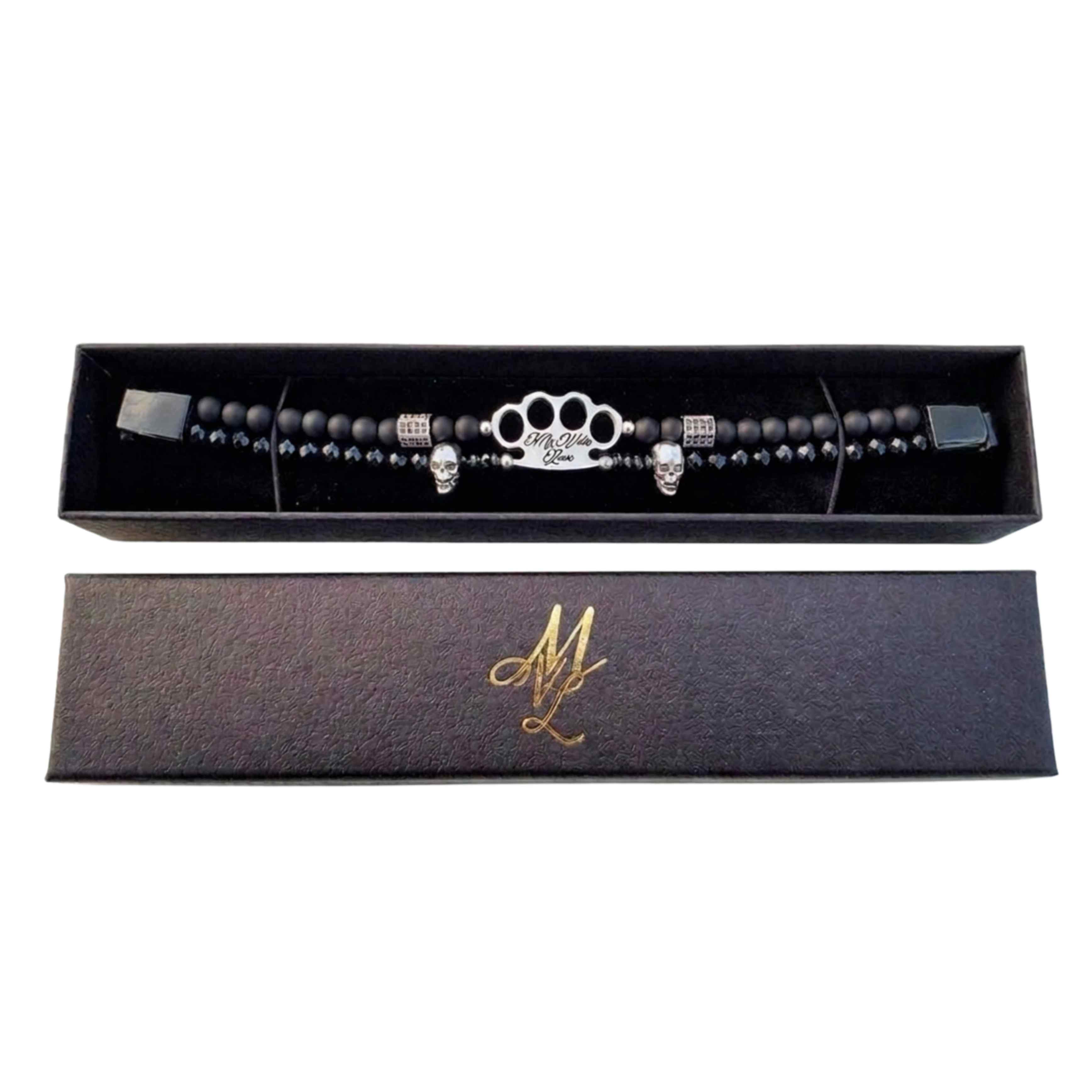 MVL "Polygonal skulls" Bracciale nero/argento