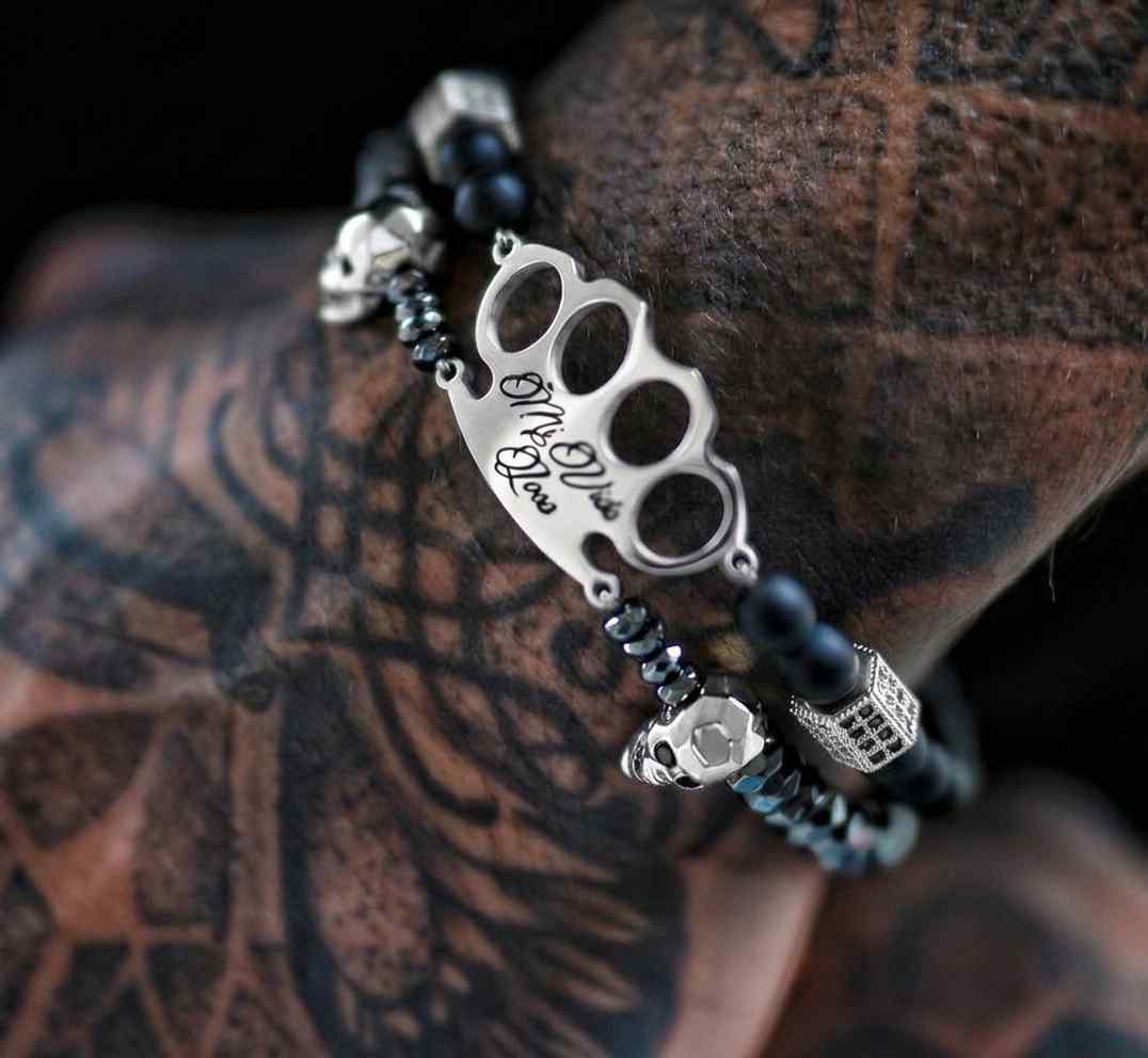 MVL "Polygonal skulls" Bracciale nero/argento