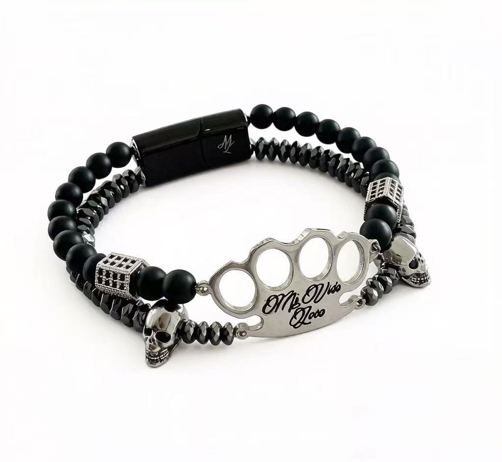 MVL "Polygonal skulls" Bracciale nero/argento